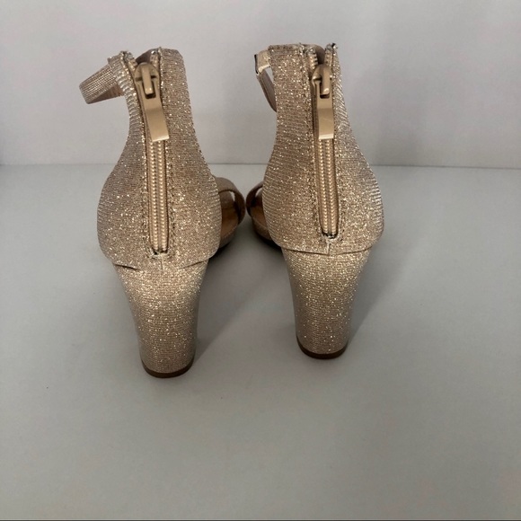 NWT Round open toe single strap Windsor high heeled sandals 8 rosegold glitter - Picture 8 of 15